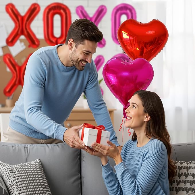 YQUQWN 10 PCS Valentine's Day Balloon Set Includes XOXO Letter Heart BalloonsValentines Day Party Decorations Galentines Events Proposal Setups Wedding Backdrops