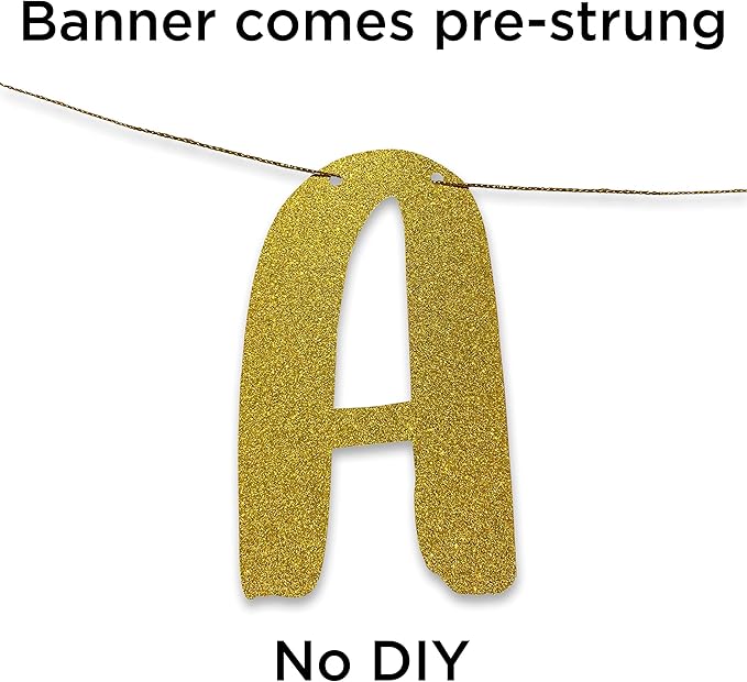 Pre-Strung Cheers to 10 Years Gold Glitter Banner - 10th Birthday and Anniversary Decorations for Boys and Girls - Party Supplies and Gifts