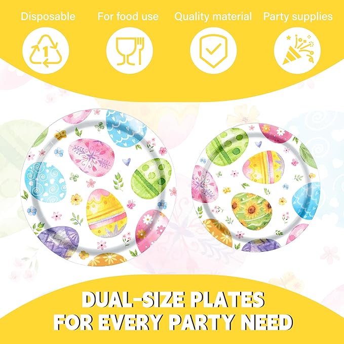 Easter Party Decorations Tableware,145pcs Easter Plates and Napkins,Cup,Tablecloth,Fork,Knife,Disposable Easter Egg Paper Plates and Napkins for Spring Easter Party Supplies,Sever 24