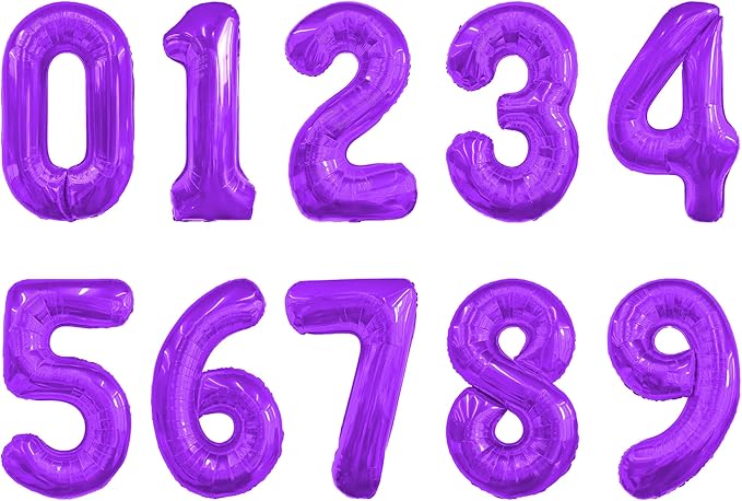 Number Balloons 16 Inch Mylar Foil Number 0-9 Balloons Set for Party Decoration Custom Digital Balloons 10 Pieces Party Supplies (purple)