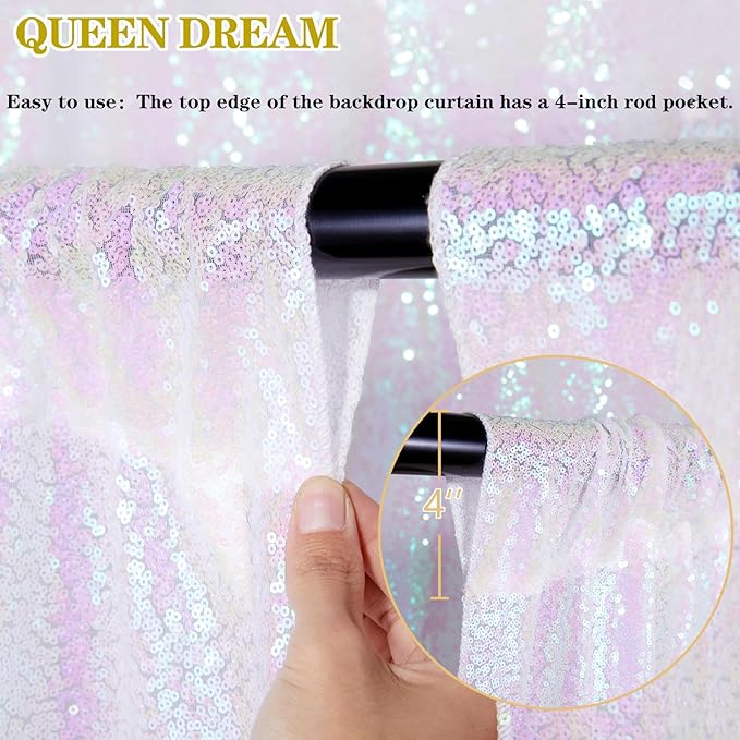 Sparkly White Iridescent Backdrop 4 Pieces 2FTx8FT Sequin Backdrop Curtains for Wedding Party