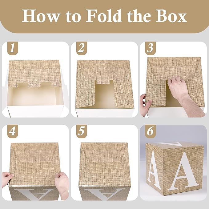 Baby Boxes with Letters for Baby Shower, 4pcs Balloon Boxes with Printed Letters for Gender Reveal Birthday Wedding Baby Shower Decorations(Burlap)