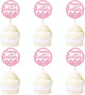 Ercadio 24Pcs Happy Easter Cupcake Toppers Glitter Pink Happy Easter Eggs Cupcake Picks for Easter Day Theme Baby Shower Easter Birthday Wedding Anniversary Party Cupcake Decorations