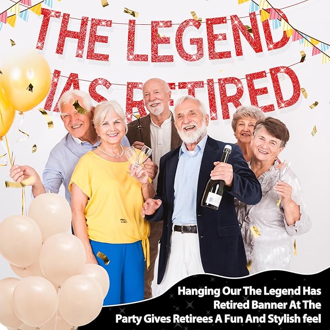 The Legend Has Retired Banner Red Glitter Pre Strung No DIY Retirement Banner Decorations for Men Women Retirement Party Supplies(Red)