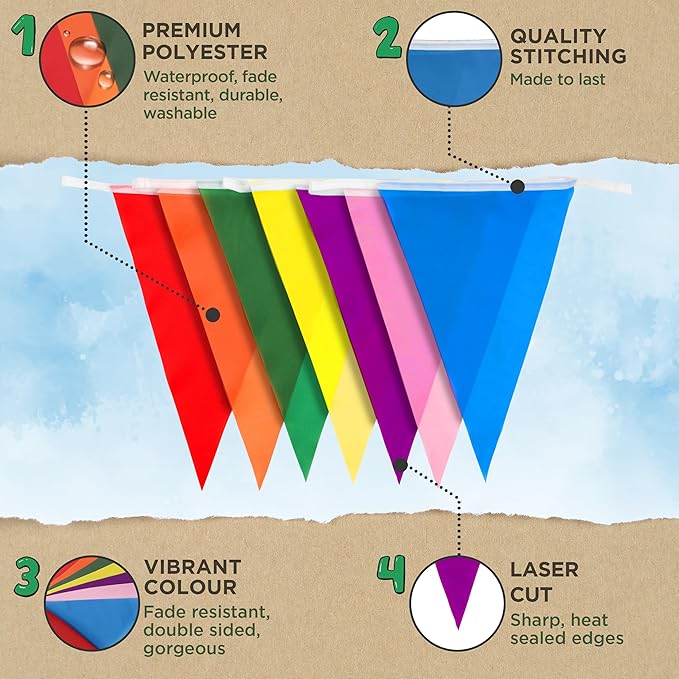 Premium Reusable Pennant Banner Flags - Multicolor Pennant Flag Banner - Outdoor Party Decorations, Rainbow Birthday Decorations, Field Day, Grand Opening, Carnival Theme Garland (46ft,42 Large Flags)