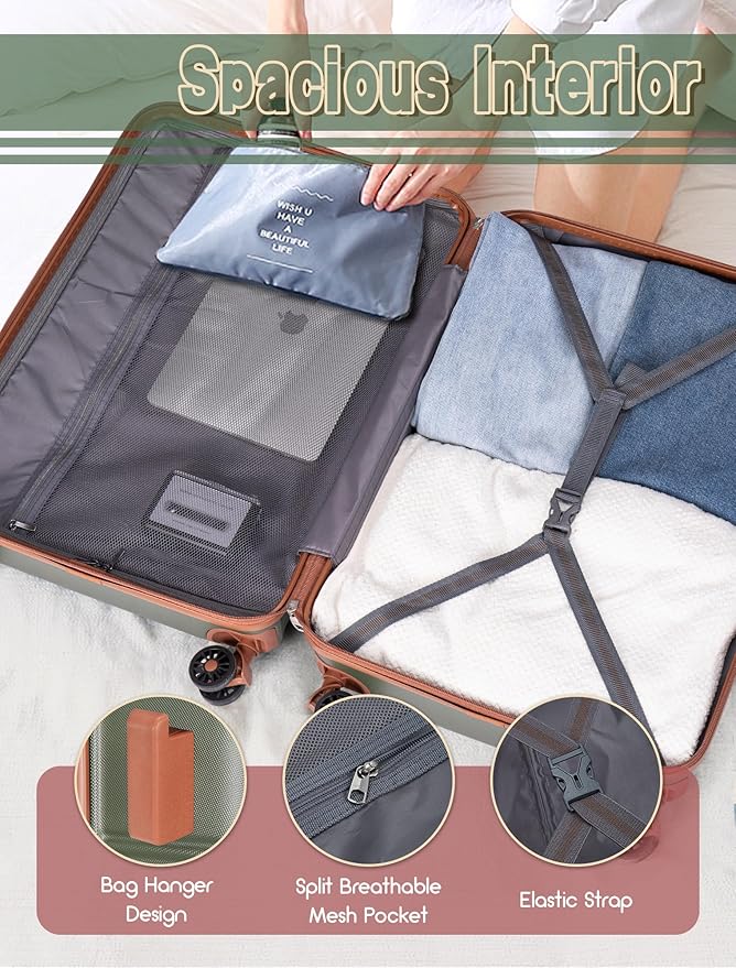 CONCEPTEN Luggage Sets 5 Piece, Suitcases with Wheels, Hardshell Suitcase Set, ABS Carry on Luggage Set with TSA Lock, Travel Luggage