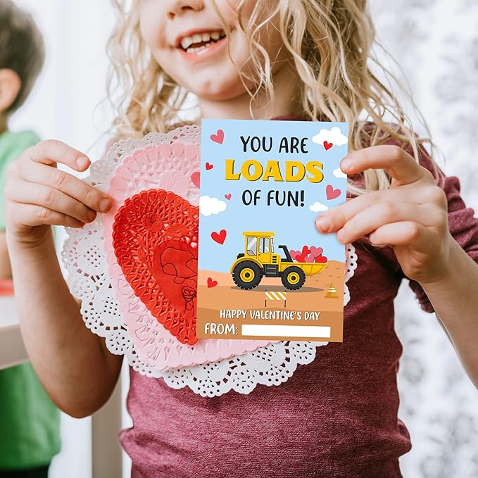 Pawzity 36 Packs Valentines Day Cards for Kids - Construction Valentines Day Gifts for Kids Classroom School Party Favors Boys Toddlers - 3.2''x 4.7'' Construction Excavator Card & Envelopes, Stickers
