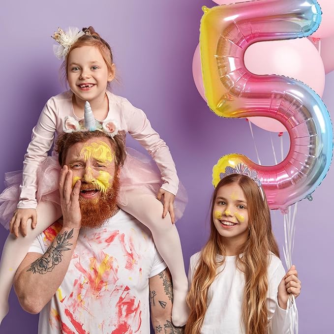 Smlpuame 40 Inch Number Balloons 0-9 Rainbow Gradient Large Number 1 Balloons, Digital Balloons for Birthday Party Celebration Decorations, Helium Foil Number Balloons for Wedding Anniversary