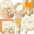 452 Pcs Hello Pumpkin Thanksgiving Fall Party Supplies for 50, Thanksgiving Pumpkins Paper Plates Napkins Cups Tablecloth Cutlery Straws for Autumn Harvest Birthday Baby Shower Decorations