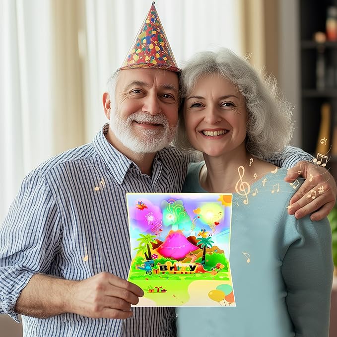 GREETING ART 3D Pop Up Birthday Cards, Dinosaur Musical Birthday Card, Birthday Cards With Music and Lights, Happy Birthday Card for Kids, Boys, Girls, Women, Men