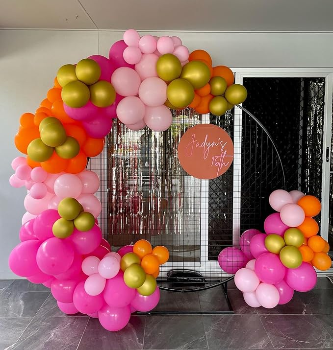 Pink and Orange Balloons, 100Pcs 12inch Hot Pink Orange Pink Latex Balloons and Confett Balloons with 1 Ribbons for Birthday Baby Shower Wedding Graduation Tropical Party Decoration