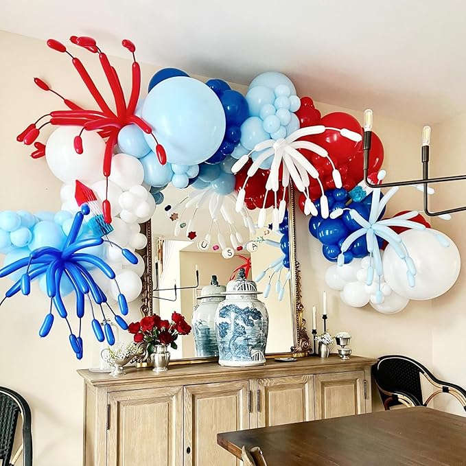 Red White Blue Balloon Arch Kit, 12 Inch Royal Light Blue Red White Latex Helium Balloon Garland for Royal Patriotic Baseball Nautical Birthday Baby Shower Graduation Party Decoration