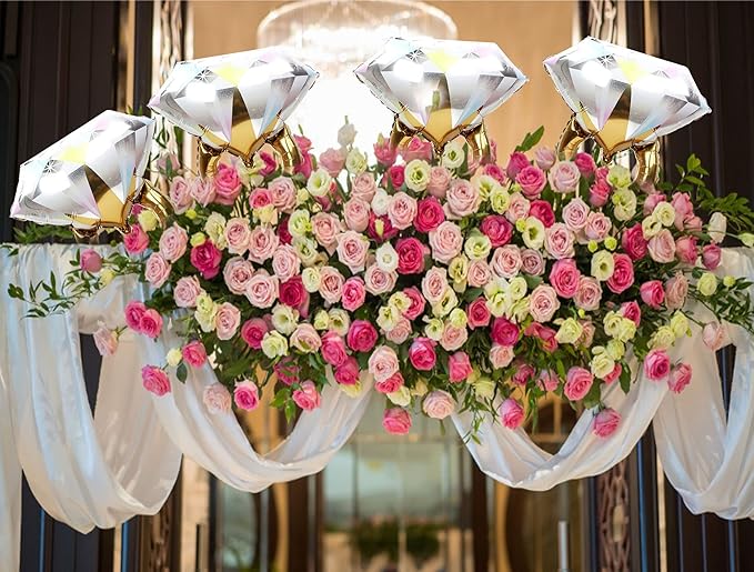 2Pcs Diamond Ring Aluminum Balloon,Wedding Bridal Shower Marriage Engagement Party Supplies