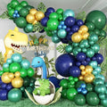 134Pcs Blue and Green Balloon Garland Kit, Navy Blue Dark Green Gold Balloon Arch Kit with Metallic Chrome Balloons, Dinosaur Helium Latex Balloons for Dino Jungle Safari Birthday Party Decorations