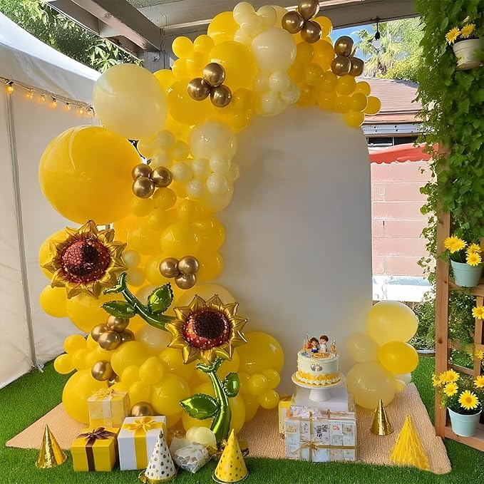 Sunflower Balloon Garland Arch Kit 140PCS - Lemon Yellow, Maca Yellow, Metallic Gold Latex and Foil Sunflower Balloons for Sunshine Sunflower Bee Themed Wedding Birthday Party Decorations (Sunflower)