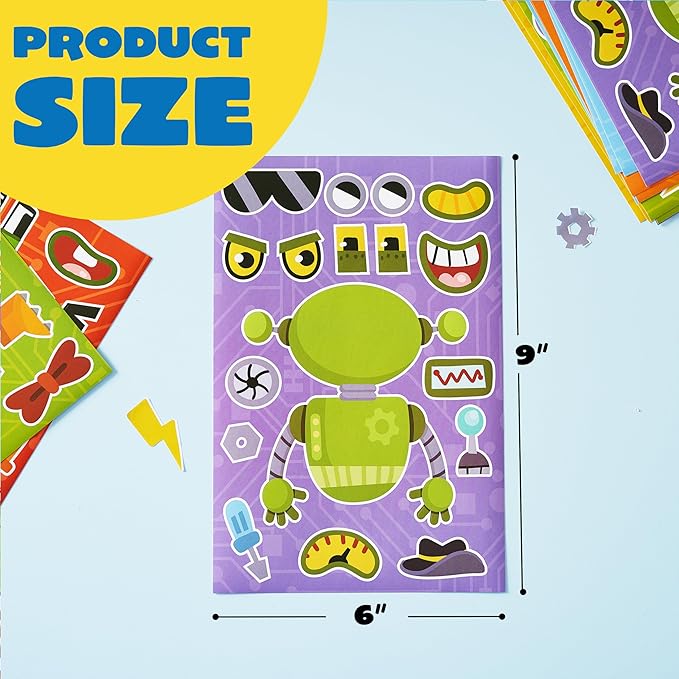 JOYIN 24 Sheets 9"x6" Make a face Stickers for Kids, Make Your Own Robot Stickers, Party Favors Kids Crafts, Goodie Bags Stuffers Classroom Activities