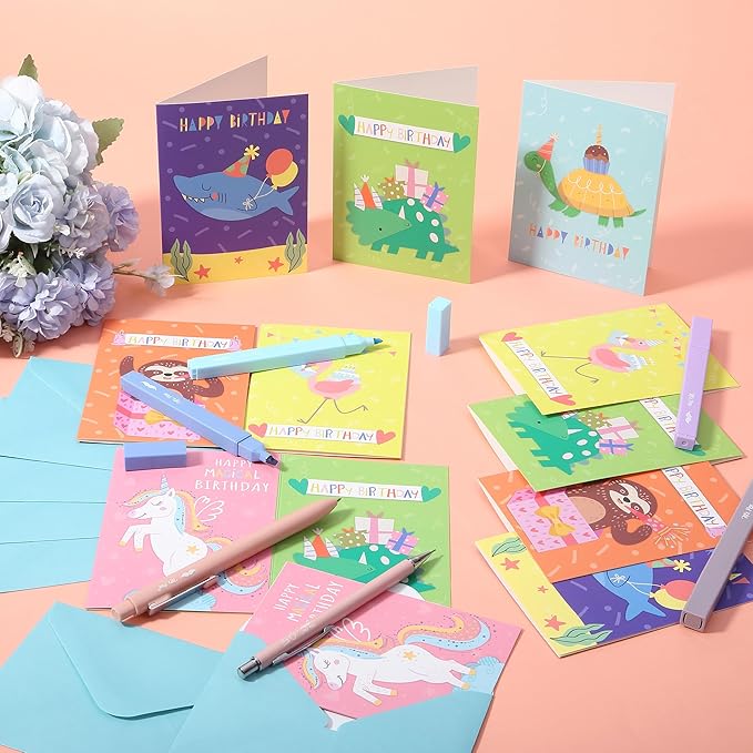 Mr. Pen- Happy Birthday Cards for Kids, 3.75" x 5.2", 48 Pack with Envelopes, 6 Colorful Animal Designs, Kids Birthday Card