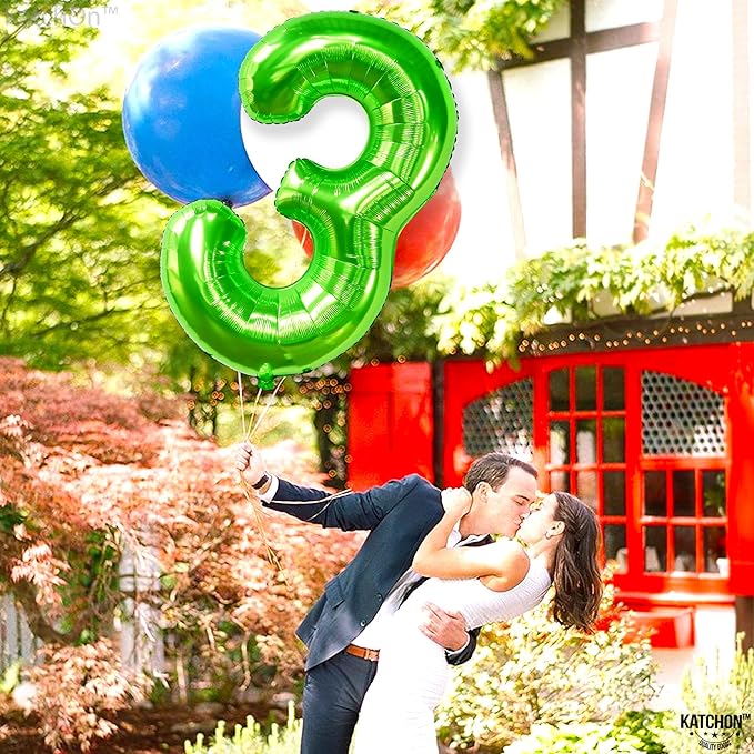 KatchOn, Light Green Number 3 Balloon - 40 Inch | Green 3 Balloon Number for Three Rex Birthday Decorations Boy | 3rd Anniversary Decorations | Green Party Decoration
