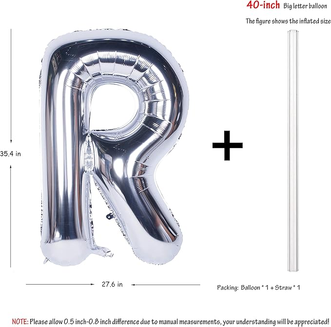 Letter Balloons 40 Inch Giant Jumbo Helium Foil Mylar for Party Decorations Silver R