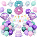 8th Mermaid Birthday Decoration,Metallic Purple Pink Green Blue Latex Balloons for Girls Party Decoration Number 8 Seashell Foil Balloons Banner Cake Topper Sea Decoration