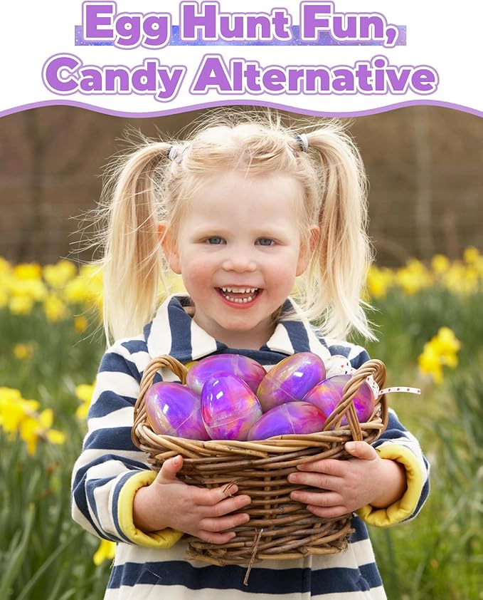 Greingways 5 Pack Prefilled Easter Eggs Galaxy Slime Toys, Teens Easters Basket Stuffers Egg Fillers, Easter Games Gift Party Favors Filled Egg for Kids Boys Girls Toddlers (Pink+Purple+Gold)