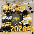 Gold and Black Graduation Balloon Arch Kit 2026, Gold Number 2026 Balloons confetti with Explosion Star Round Congrats Grad Foil Balloon for College High School Class of 2026 Graduation Decorations