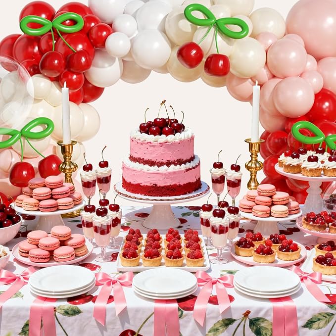 JOGAMS Cherry Balloon Arch Kit,193Pcs Cherry Party Decorations with Clear Red Pink White Sand Balloons for Cherry On Top Baby Shower Birthday Bridal Shower Wedding Valentine's Galentine's Day