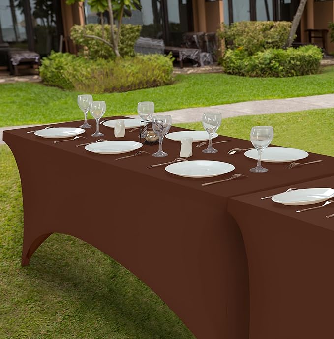 Utopia Kitchen Spandex Tablecloth 1 Pack [6FT, Light Coffee] Tight, Fitted, Washable and Wrinkle Resistant Stretch Rectangular Patio Table Cover for Event, Wedding, Banquet & Parties[72Lx30Wx30H Inch]