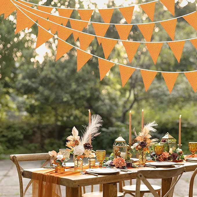 46Ft Orange Party Decorations Orange Burlap Banner Triangle Pennant Flag Linen Garland Streamers for Vintage Little Cutie Birthday Rustic Groovy Baby Shower Fall Graduation Party Decorations