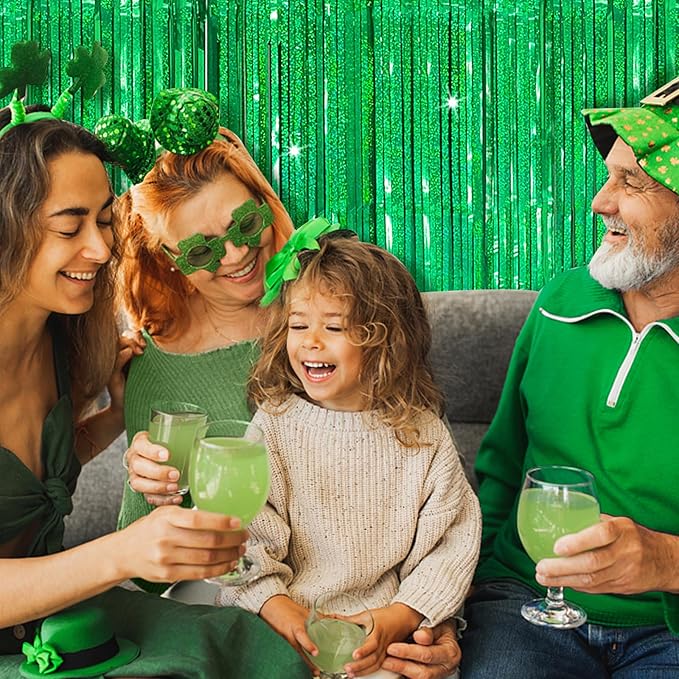 Tinsel Curtain Green Birthday Party Decorations - 10 Packs Glitter Foil Fringe Curtain Decor Streamers for Birthday, Christmas, Wedding, Halloween, Graduation