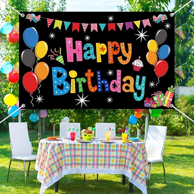 Colorful Happy Birthday Banner Party Decorations Rainbow Backdrop Large Yard Sign Background for Indoor Outdoor Supplies Boys Kids Girls 43 * 71 Inch