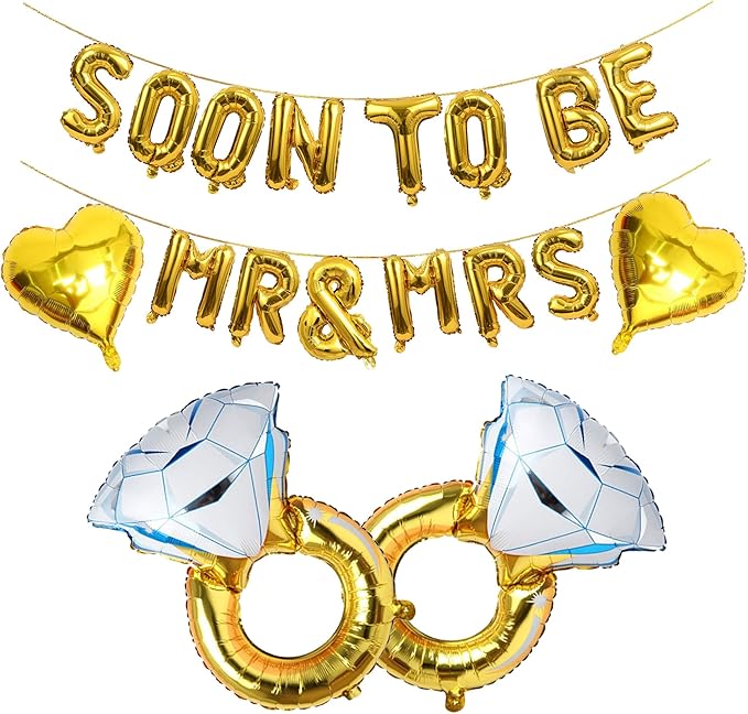 SHUNTAI Engagement Party Decorations Soon To Be Mr & Mrs Balloon Banner Heart Balloons Huge Ring Balloons Gold Wedding Rehearsal Bridal Shower Bachelorette Party Sign Decor Supplies