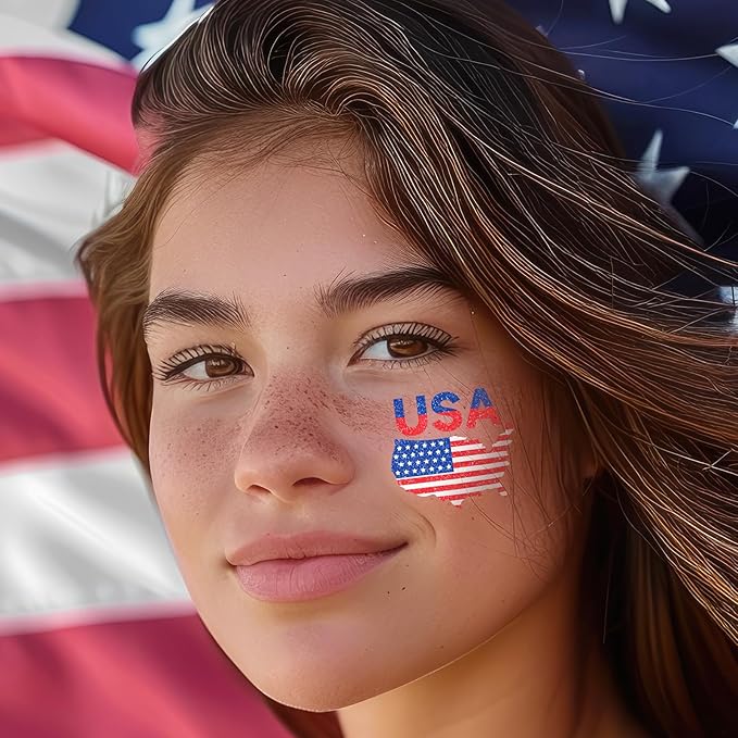 Partywind 60 Pcs Labor Day Decorations, Glitter USA Patriotic Tattoos Sticker, 4th of July Outfits for Women, Red White and Blue Accessories, Memorial Day, Independence Day Party Favors