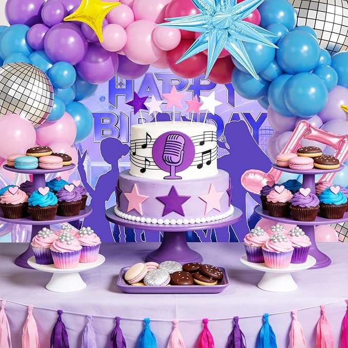JOGAMS 173Pcs Cool-Tone K-Pop Stage Balloon Arch Kit, Blue Purple Pink Performance Style Balloons with Disco Foils for Birthday, Prom & Music Backdrop Decor