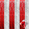 4 Pack 3.2Ft x 6.6Ft Silver Red Foil Fringe Curtain Backdrop, Metallic Tinsel Foil Fringe Streamers Curtains Background for Wedding, Circus Welcome Carnival Birthday Party Decoration New