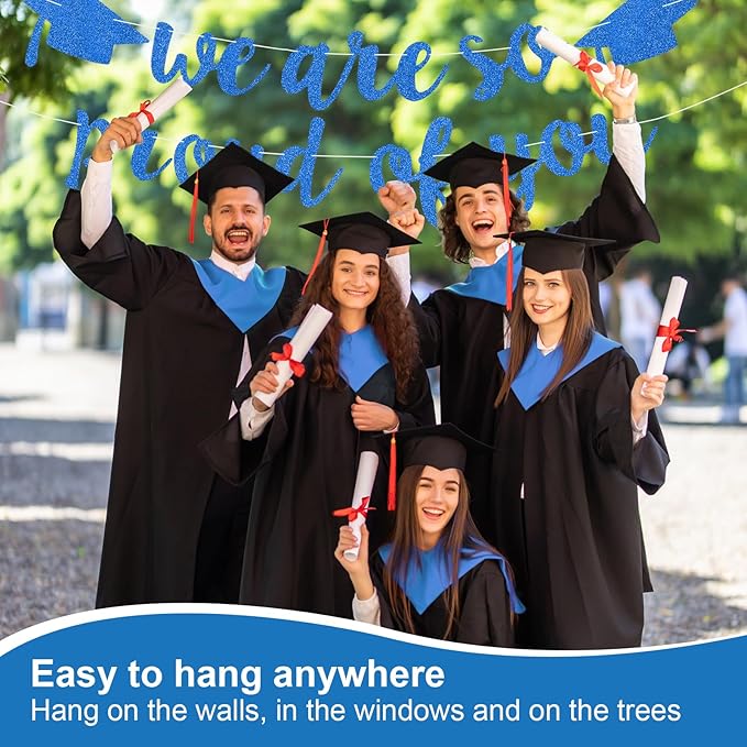 2026 Graduation Decorations Pre-Strung Blingbling We Are So Proud of You Banner Glitter Graduation Garland for Class of 2026 High School College Grad Party (Blue)