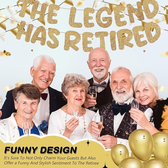 Fulmoon Pre Strung the Legend Has Retired Glitter Banner 9.8 ft Retirement Banner Retirement Party Decorations Garland Bunting for Men Women Gifts, No DIY(Champaign Gold)