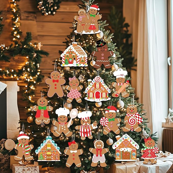 Gingerbread Christmas Decoration Outdoor - 18pcs Outdoor Waterproof Hanging Gingerbread House Ornaments for Yard Porch Christmas Tree Decor
