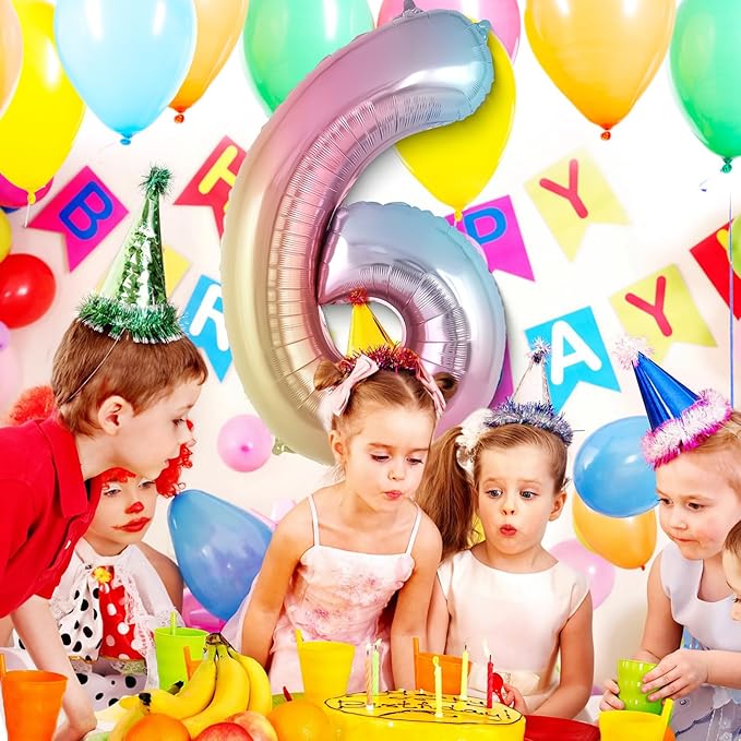 Rainbow Gradient Number 6 Balloon, 40 Inch Big Large Foil Number Balloons, Jumbo Mylar Number 6 Balloons for 6 Year Old Birthday Party Decorations Supplies Anniversary Celebration