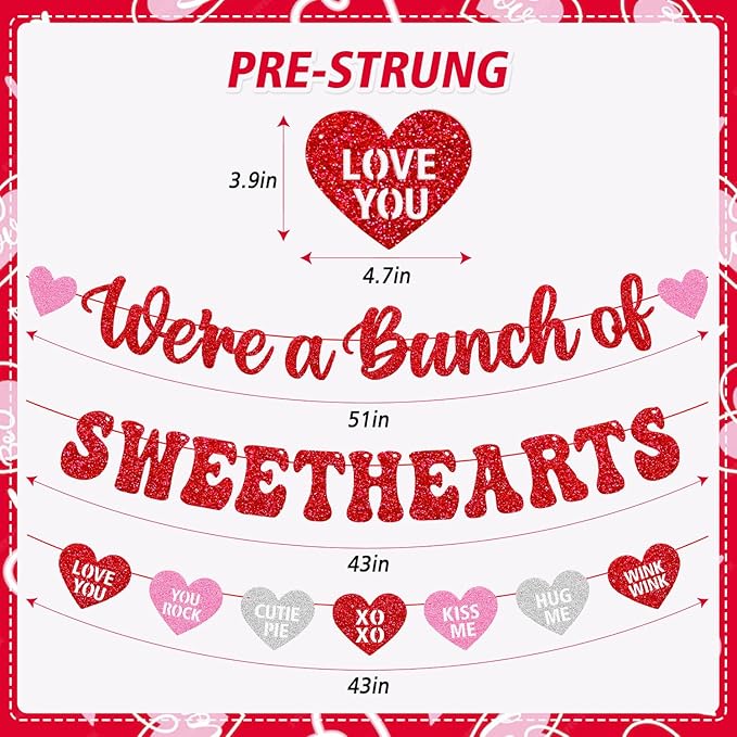 We’re A Bunch of Sweethearts Banner Valentines Day Party Decorations for School Classroom Teacher Student Classmate Celebrating Happy Valentines Day Party Supplies