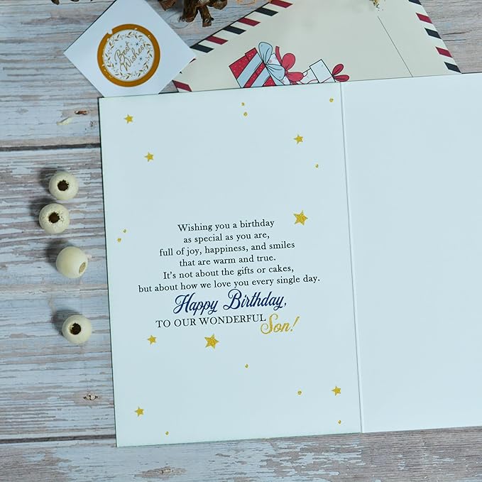 Birthday Card for Son, Son Birthday Card with Seal and Envelope, Sons Cards from Mom, Dad, Parents