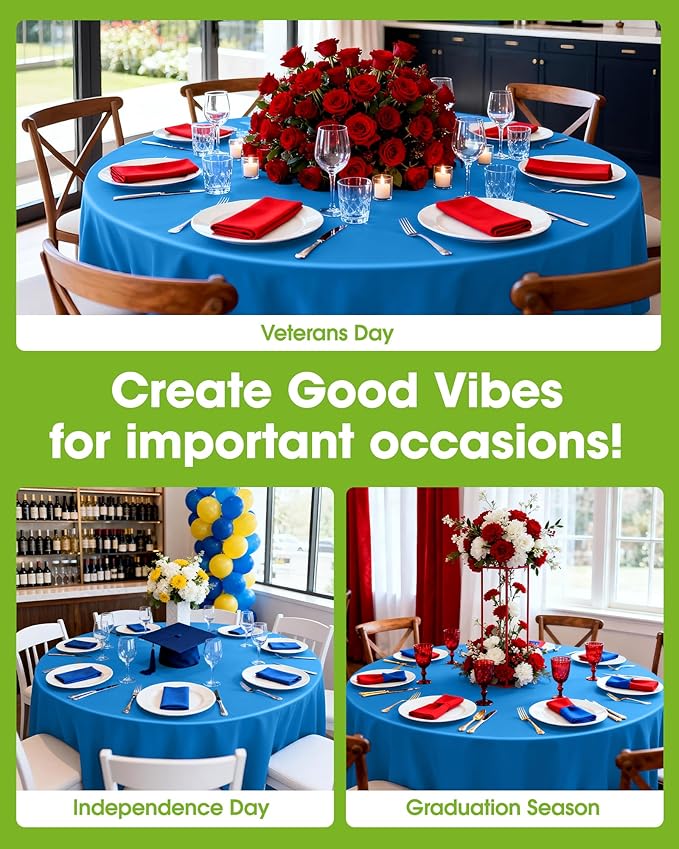Pureegg Plastic Table Cloth Disposable 8 Pack, 84'' Round Table Cloths, Graduation Decorations Class of 2026, Graduation Party Tablecloths, Round, Plastic Cover, Leakproof & Sturdy, Blue