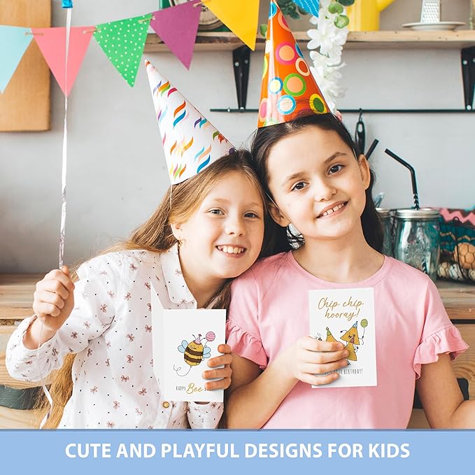 Birthday Cards with Envelopes & Stickers, Funny Assorted Happy Birthday Bulk, Cute Handmade Bday Greeting Cards for Kids, Students, Women, Friends, Family, Work & Office, 20 Unique Designs (4"x6")