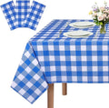 3 Packs Blue Checkered Tablecloth 54 x 108 Inch Waterproof Rectangular Plaid Tablecloth Disposable Plastic Table Cover for Holiday Birthday Party