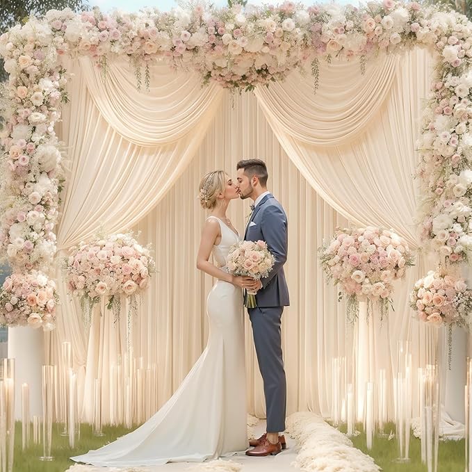 40x10FT Champagne Backdrop Curtains for Wedding Parties, Wrinkle Free Polyester Photography Backdrop Drapes for Wedding Baby Shower Birthday Parties Stage Background Stand Decorations 4x10ft,10 Panels