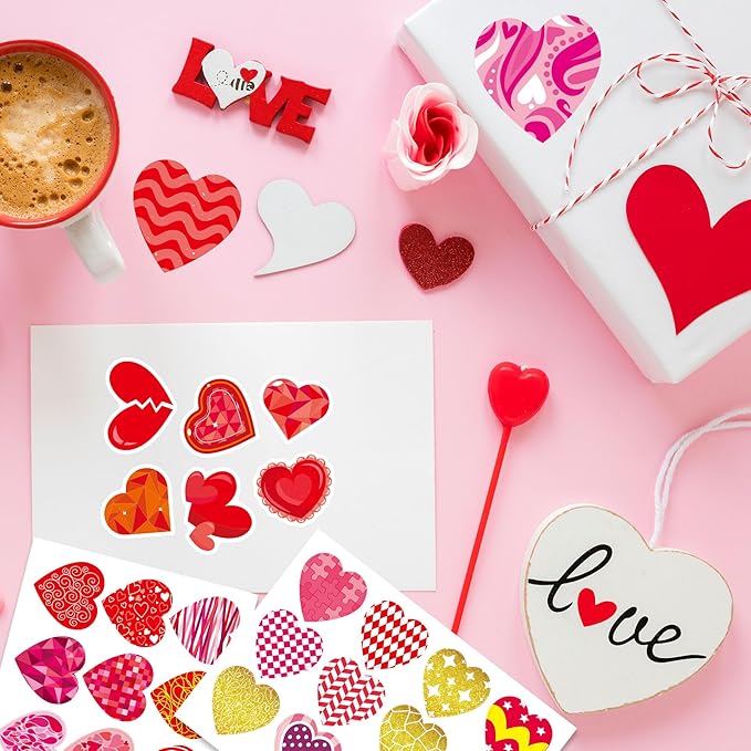 496 PCS Valentines Stickers, Cute Heart Stickers, Valentines Day Sticker for Kids, Class Gifts for Kids Classroom School, Crafts Party Favors Decoration