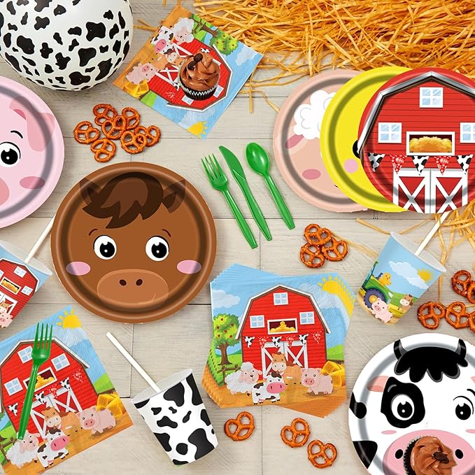 120 PCS Barnyard Farm Animals Party Supplies Plates Set,Farm Animal Tableware Include Plates,Napkins and Cups for Farmhouse Birthday Baby Shower Party Decorations Supplies(Serve 30)