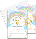9th Birthday Invitations Cards, 4"x 6" Rainbow Clouds Birthday Party Invites with Envelopes for Party Decorations Supplies(20 Pieces) -D04