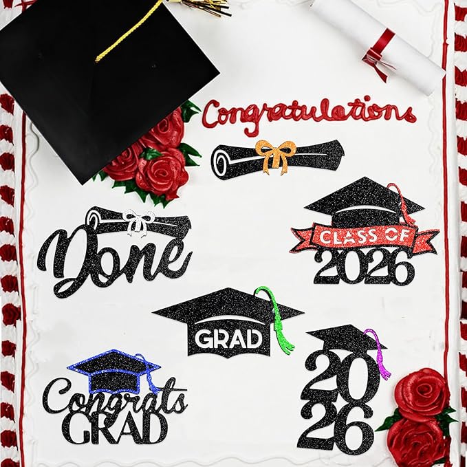 24 Pack 2026 Congrats Grad Cupcake Toppers Set, Graduation Cupcake Decor, Class of 2026 Cupcake Picks for Senior High School College Grad Party Decorations Supplies(Black with Silver) A