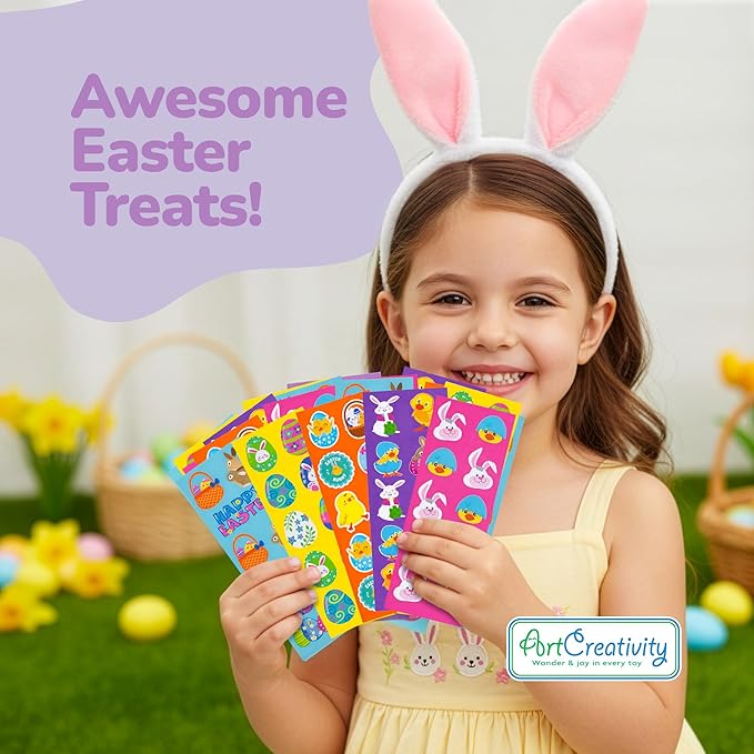 ArtCreativity 1000+ Easter Stickers for Kids with 100 Stickers Sheets, Made in USA Assorted Vibrant Colors and Designs, Easter Basket Stuffers, Fillers Party Favors for Boys and Girls